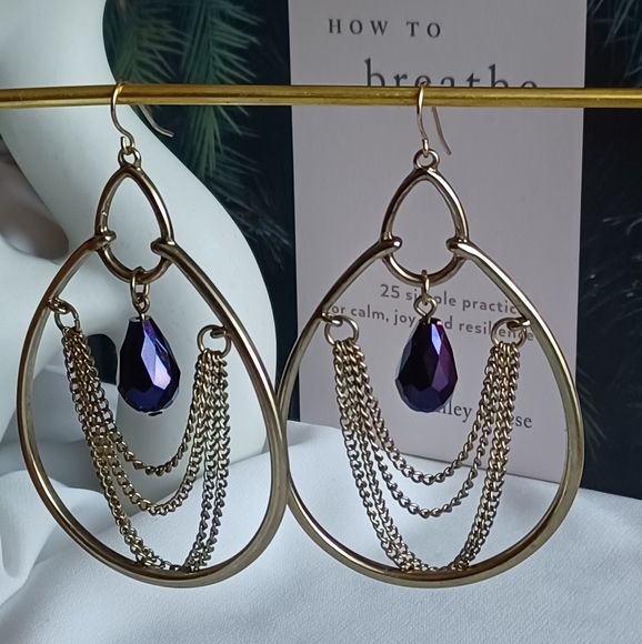 Tear Drop Hoop and Chain Earrings - Picture 1 of 6